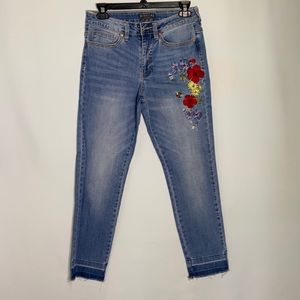 Highline Collective  Anthropolie Blue Foral Embroidery released Hem Jeans 26